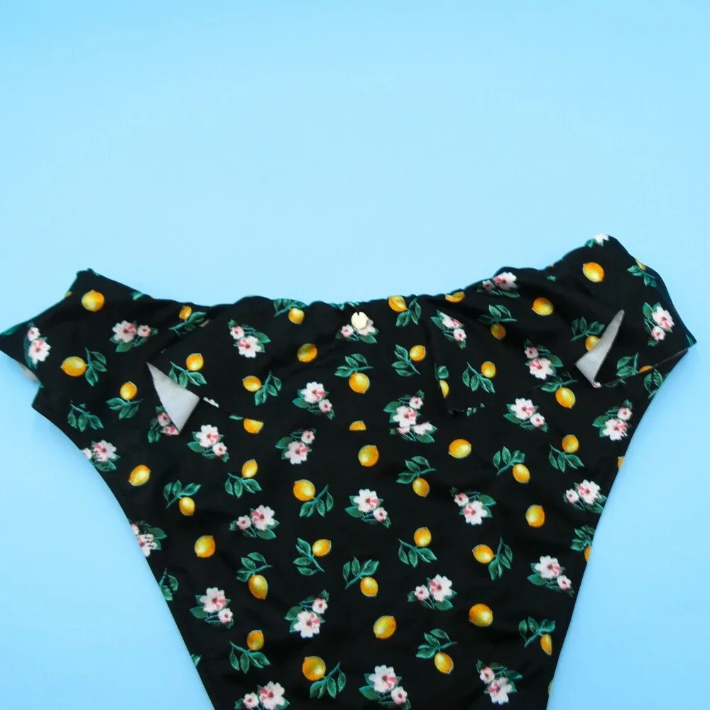 Victorias Secret Medium Black Floral Lemons Brazilian Bikini Bottom Swimwear New
